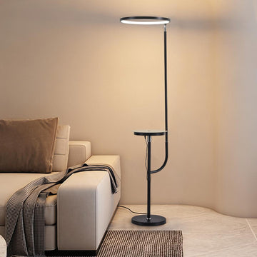 Modern Black Adjustable Floor Lamp LED Standing Reading Light with Glass Shelf
